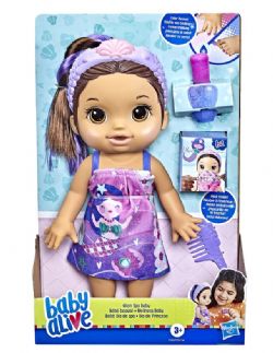 *** BABY ALIVE - POUPÉE BÉBÉ BEAUTÉ CHEVEUX BRUNS 30 CM IMMERSIBLE, THÈME SIRÈNE, MAQUILLAGE ET ONGLES MAGIQUES